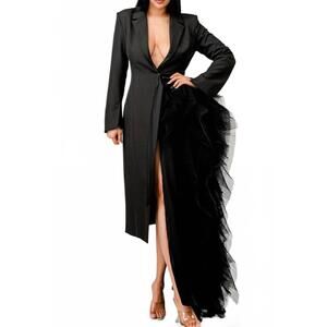 NEW ATHINA side tulle detail dress jacket in black
